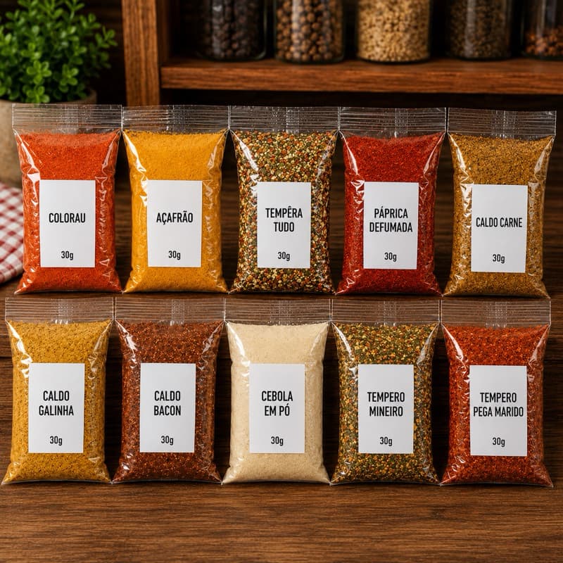 Kit 10 Temperos e Condimentos 300g | Páprica Defumada, Colorau, Açafrão, Lemon Pepper, Caldos e Tempero Mineiro