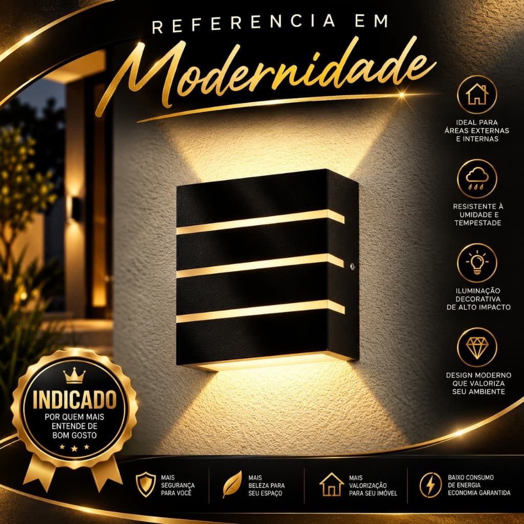 Arandela Luminária Kit 4 Und Externa Interna Parede 3 Frisos Bivolt LED Muro Fachada Slim Decoração