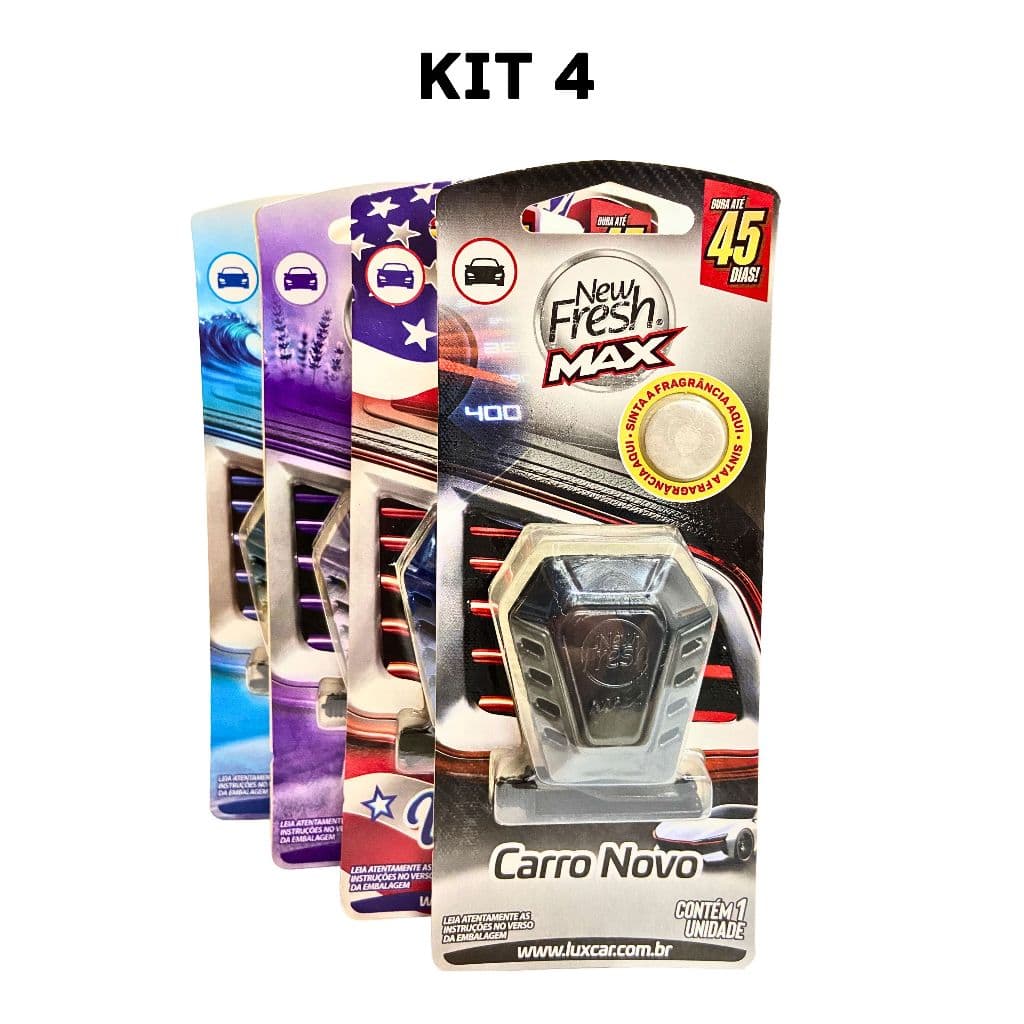 Kit 4 Aromatizante Cheirinho Carro New Fresh Max Fragrâncias Luxcar