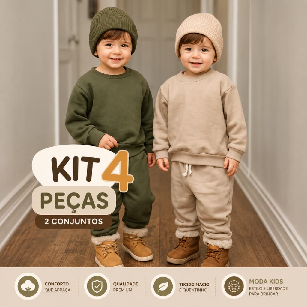 Kit 4 peças de Moletom Flanelado Bebê  Inverno Infantil Menino Menina 1 a 4 Anos