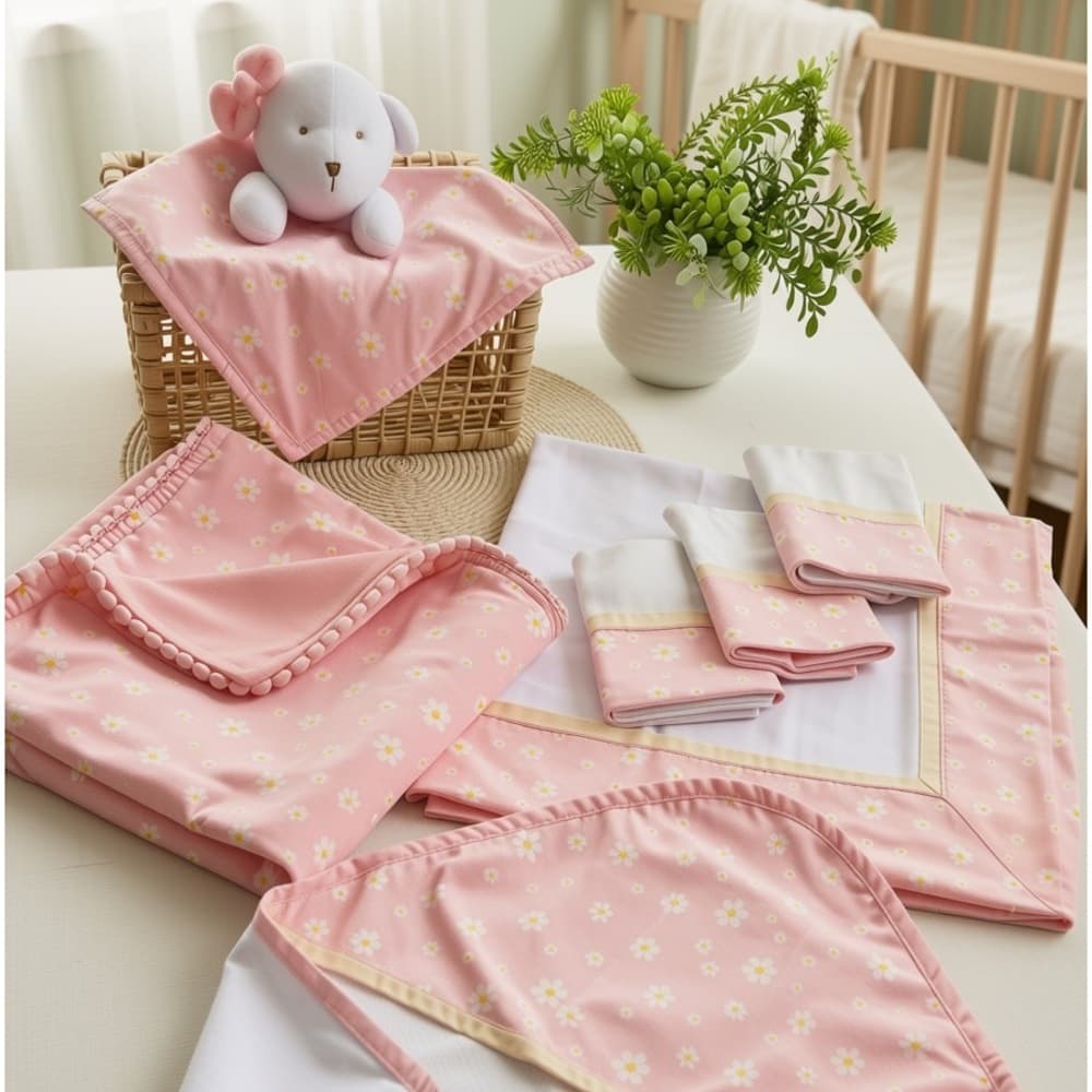 Kit Enxoval De Bebê Menina Manta Cueiro Naninha Toalha Fralda De Boca Pronta Entrega Envio Rápido