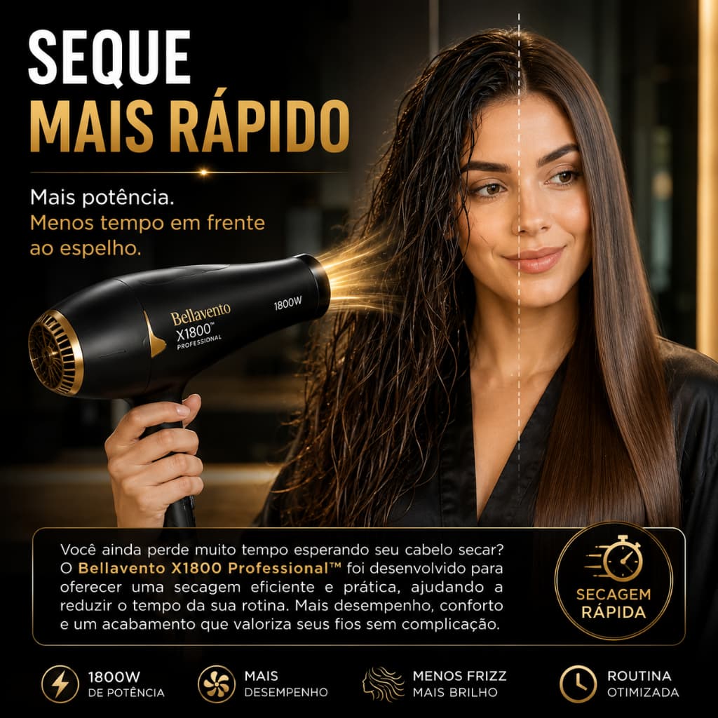 Secador Cabelo Profissional Potente Alta Performance 1800 Watts Preto 127 Volts