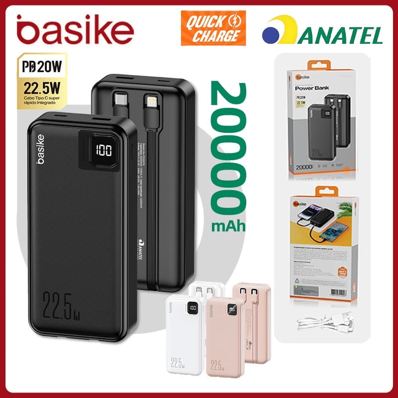 Basike Carregador Portátil Power Bank 20000mAh Bateria Externa Para iPhone Samsung Pow079