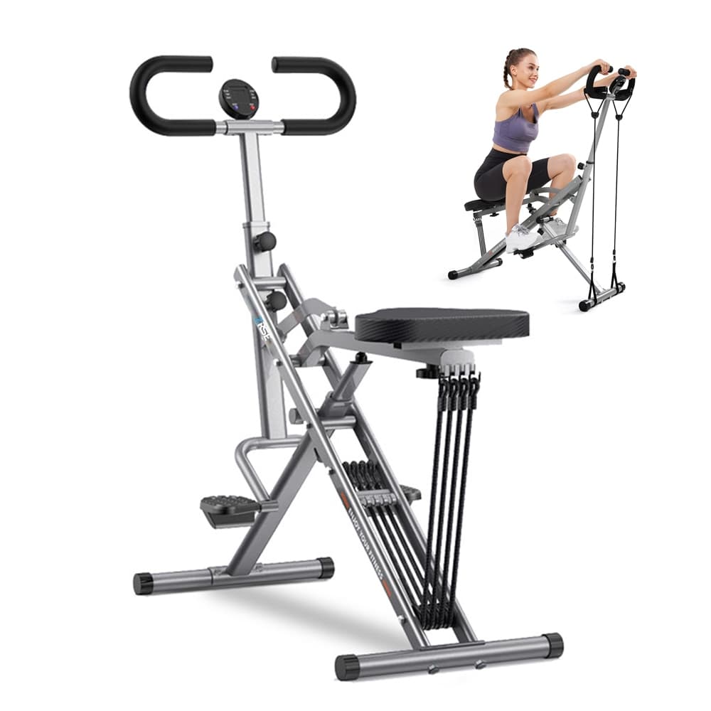 ZRSE Máquina de Agachamento e Simulador de Remo 2 em 1 Contagem Inteligente para Fitness em Casa