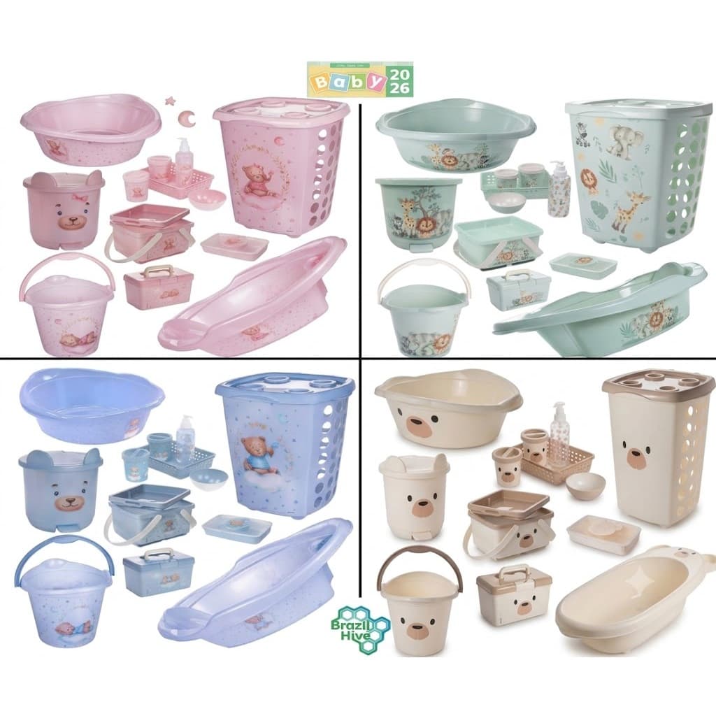 KIT BEBÊ BANHEIRA BACIA BALDE LIXEIRA KIT TROCADOR KIT HIGIENE CESTO INFANTIL ENXOVAL PLASÚTIL LUXO