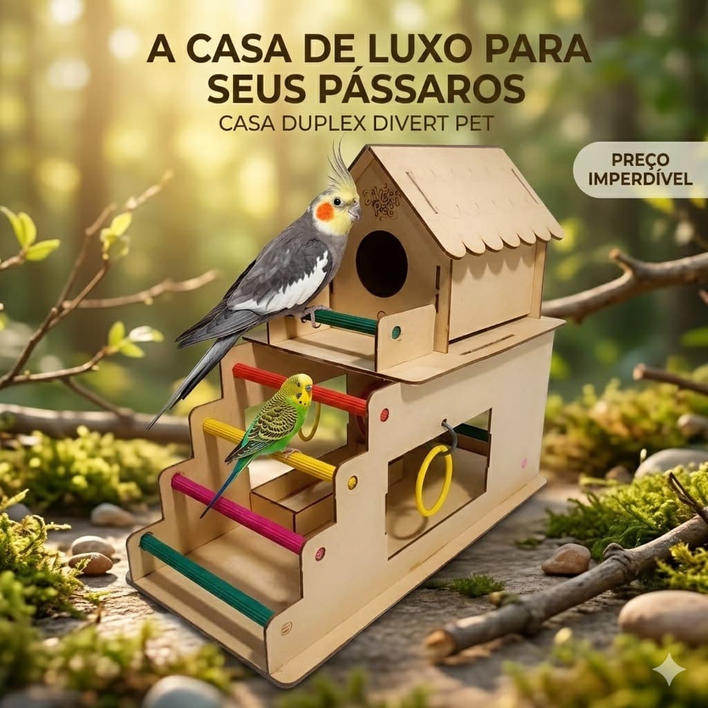 Casinha P/pássaros C/argolas Duplex Luxo Calopsita Cacatua Aves de Médio e Grande Porte