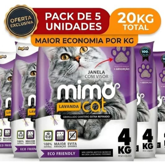 Areia Sanitária Mimo Cat Lavanda 🪻20kg - Alta Absorção, Controle de Odores, Fácil de Limpar
