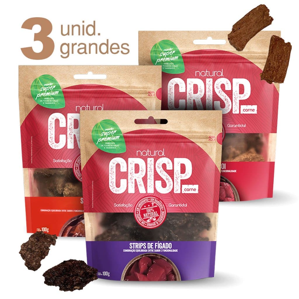 Kit 3 Unidades Petisco Saudável para Cães Natural Crisp Carne Pet Snack Adulto Filhote Cachorro