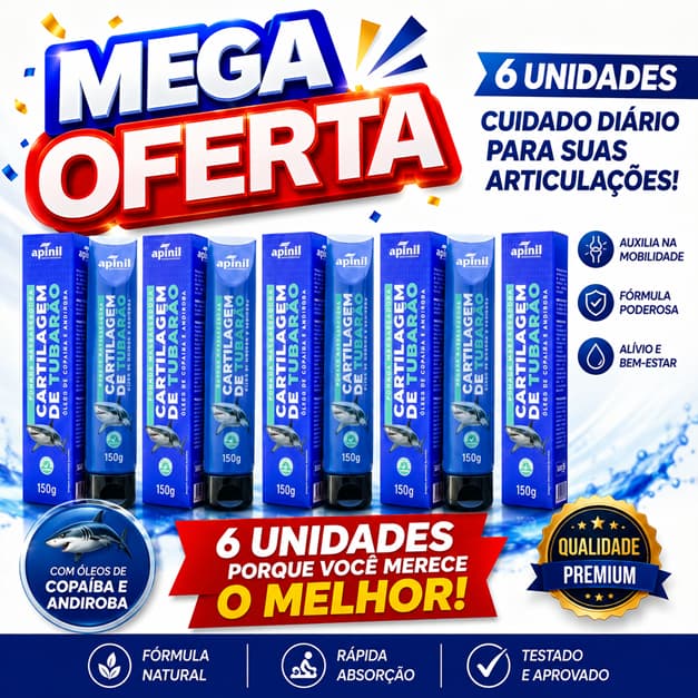 Kit 6 unid Gel Massageador Cartilagem Tubarão 150g APINIL