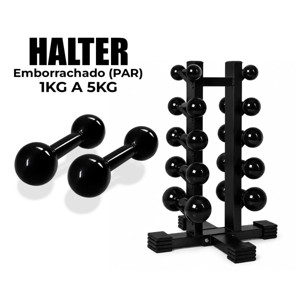Par Halter Emborrachado 1kg a 5kg Fitness Musculação Supino Exercício Peso Preto Treino Academia Casa