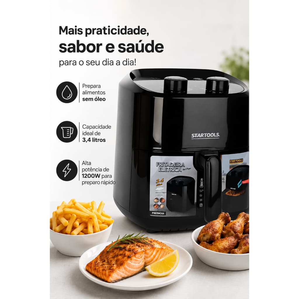 Fritadeira Elétrica Sem Óleo Air Fryer 3;4 Litros 1200W 127V e 220V Saúde Praticidade Rápida Frango Batata