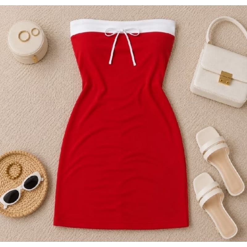 Vestido Bicolor Feminino Curto Suplex Com Amarração