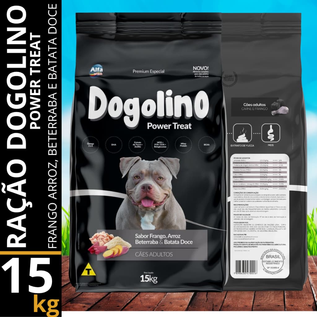 Ração para Cães Dogolino Power Treat 15Kg Premium Alimento Cachorros