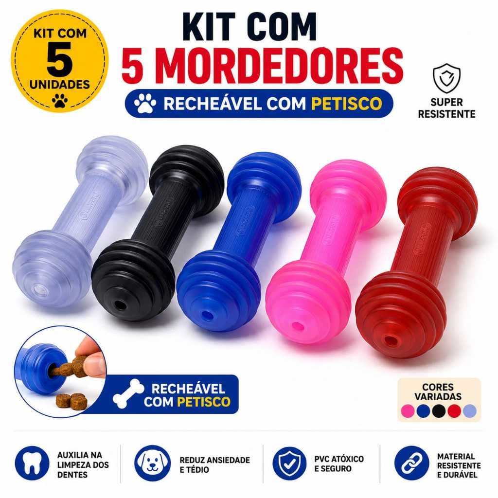 Kit 5 Brinquedos Mordedores Para Cachorro Recheável com Petisco PVC Resistente Cães Pequenos e Médios