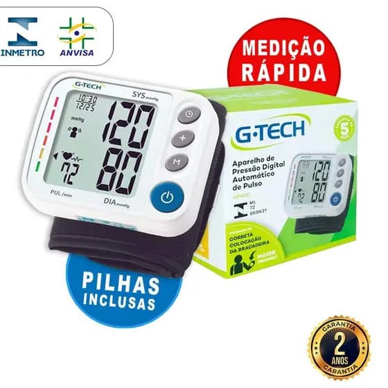 Aparelho Medidor de Pressão Arterial Adulto Idoso G-Tech Digital GP400 Braçadeira de Pulso e Estojo