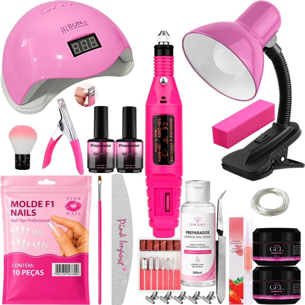 Kit Manicure Completo + Lixadeira Elétrica para Unhas + Luminária com Garra +  Cabine Sun