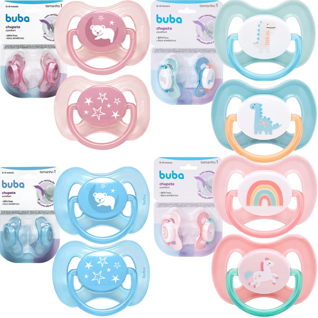 Kit 2 Chupetas Silicone Confort Ultra Soft +0 Meses Tamanho 1 e 2 Recém Nascido Bico Bebe Buba