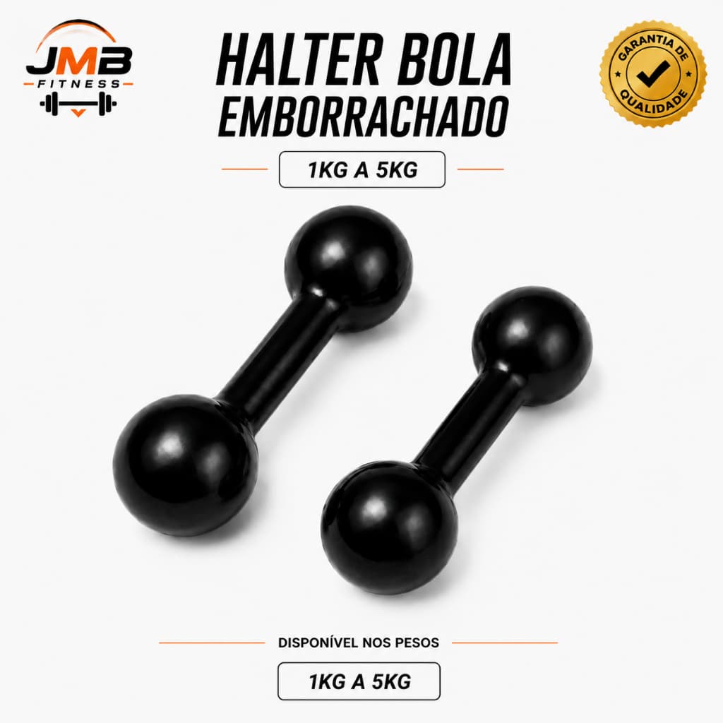 Par de Halteres Emborrachados 1kg a 5kg Musculação Academia Treino JMB Fitness