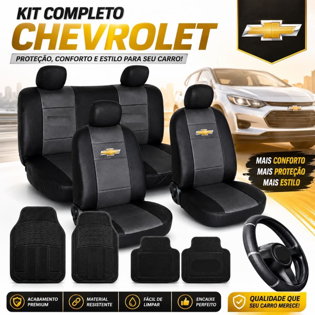 Kit Automotivo Capa Banco Chevrolet Courvin Impermeável Premium Tapete Borracha Capa Volante