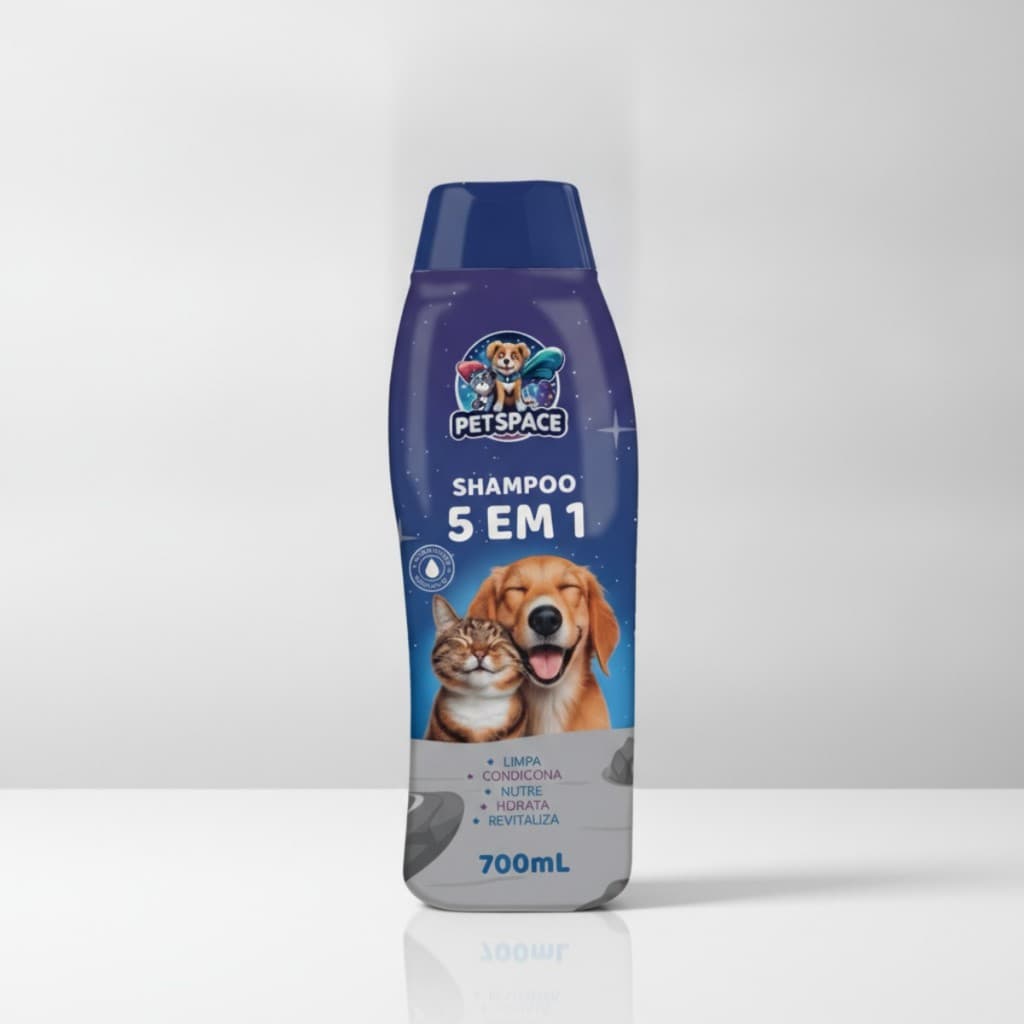 Shampoo 700ml pet space 5 em 1 para cães e gatos - fórmula completa e eficaz Lançamento