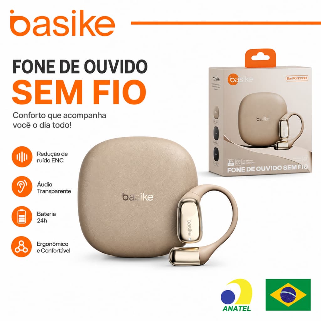 Basike Fone Bluetooth OWS D132 Open Ear Bluetooth 6.0 ENC AAC Gancho Auricular Esportivo 24H