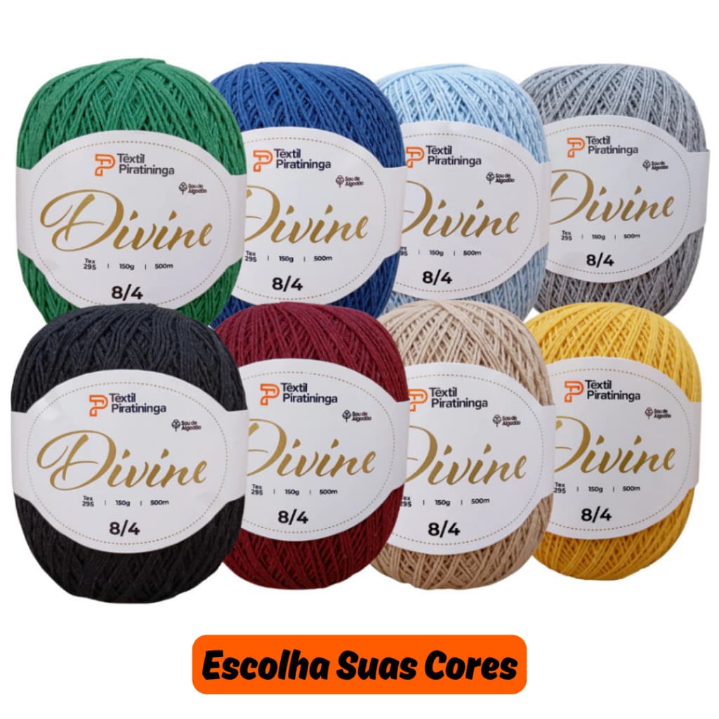 Barbante Divine 8/4 150g 500m 100% Algodão para Crochê Amigurumi Sousplat Tapete Artesanato