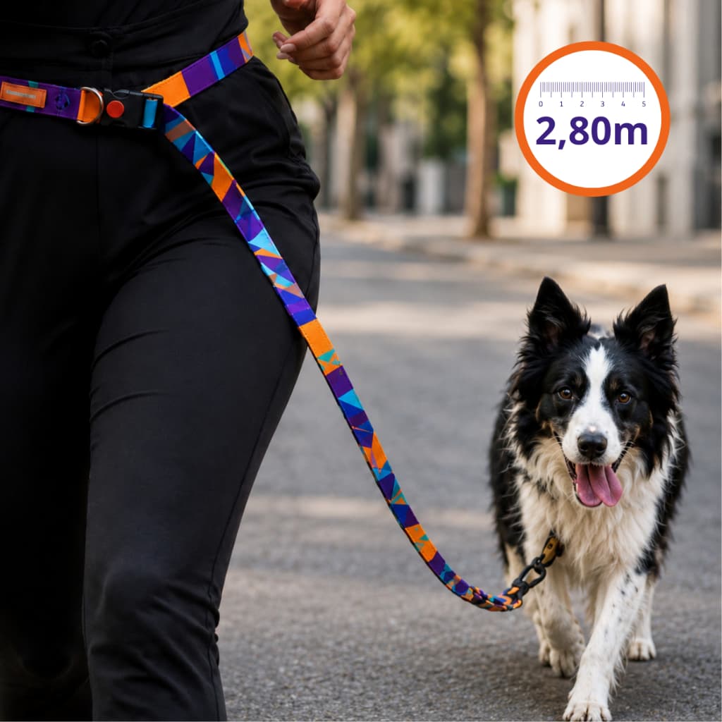Guia Mãos Livres para Pet 2,80 Metros com Regulagem para Passeios Corrida Cintura Pet Hau e Matilha