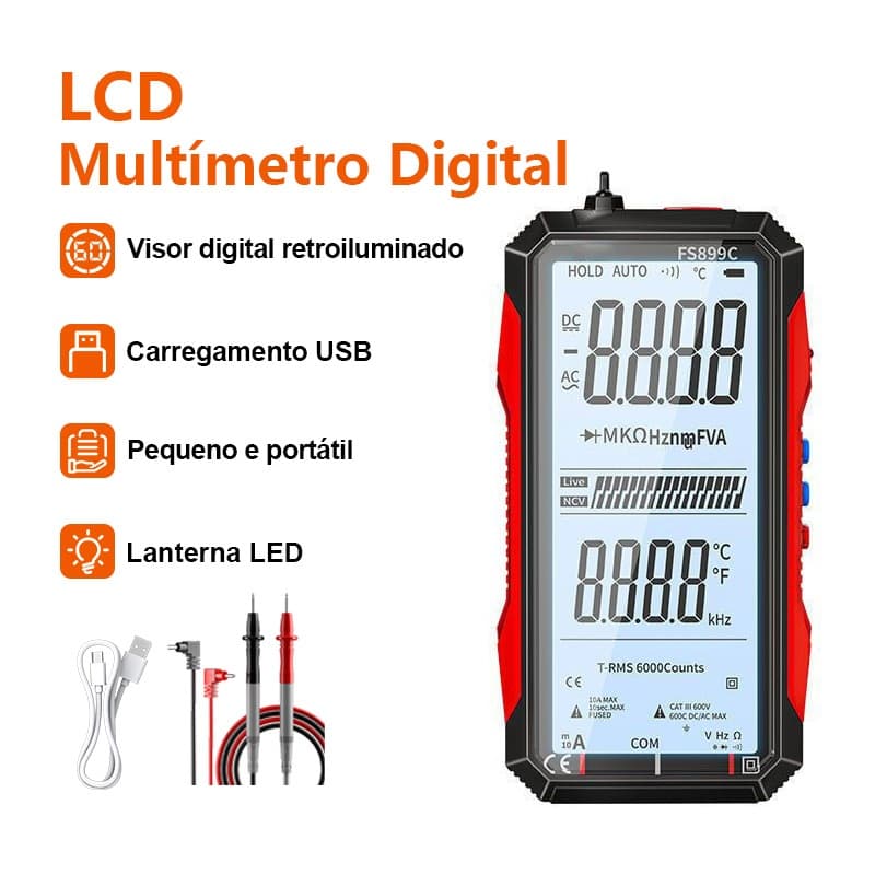 Multimetro Digital De Alta Precisão Auto Ranging Amperímetro Inteligente Multifuncional