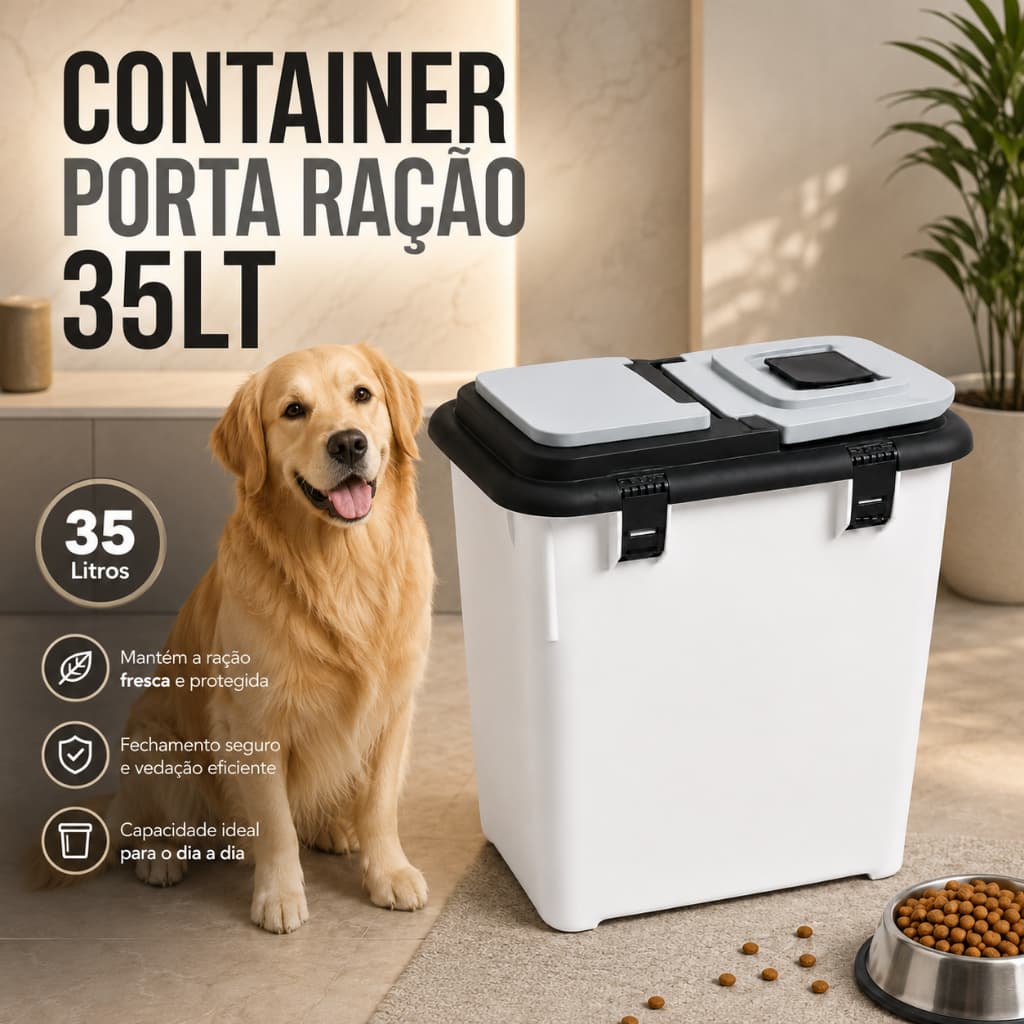 Dispenser Mec Box 35L Porta Ração para Cachorro e Gato | Pote Hermético com Tampa  Armazena até 15kg