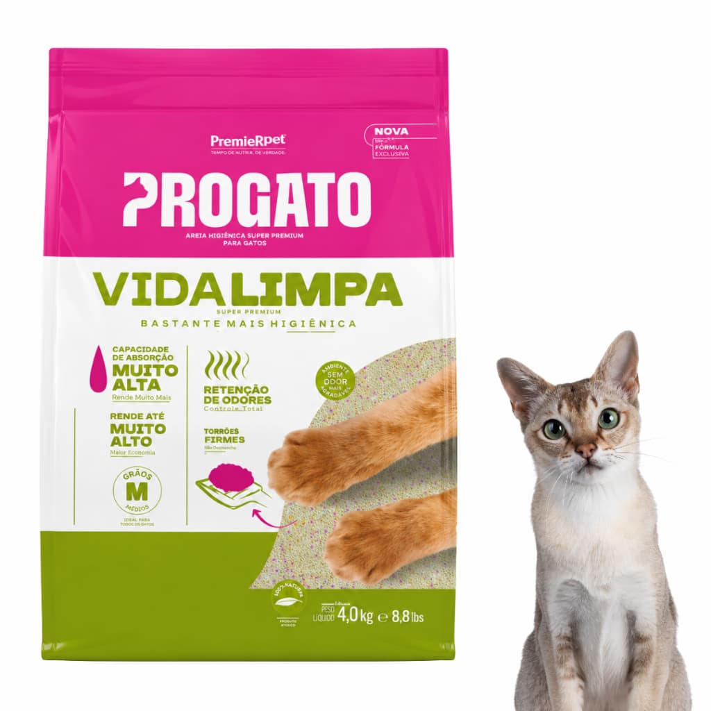 Areia Higiênica Sanitária Para Gatos Vida Limpa Grãos Clean 4kg + NF Para Todos Os Tamanhos