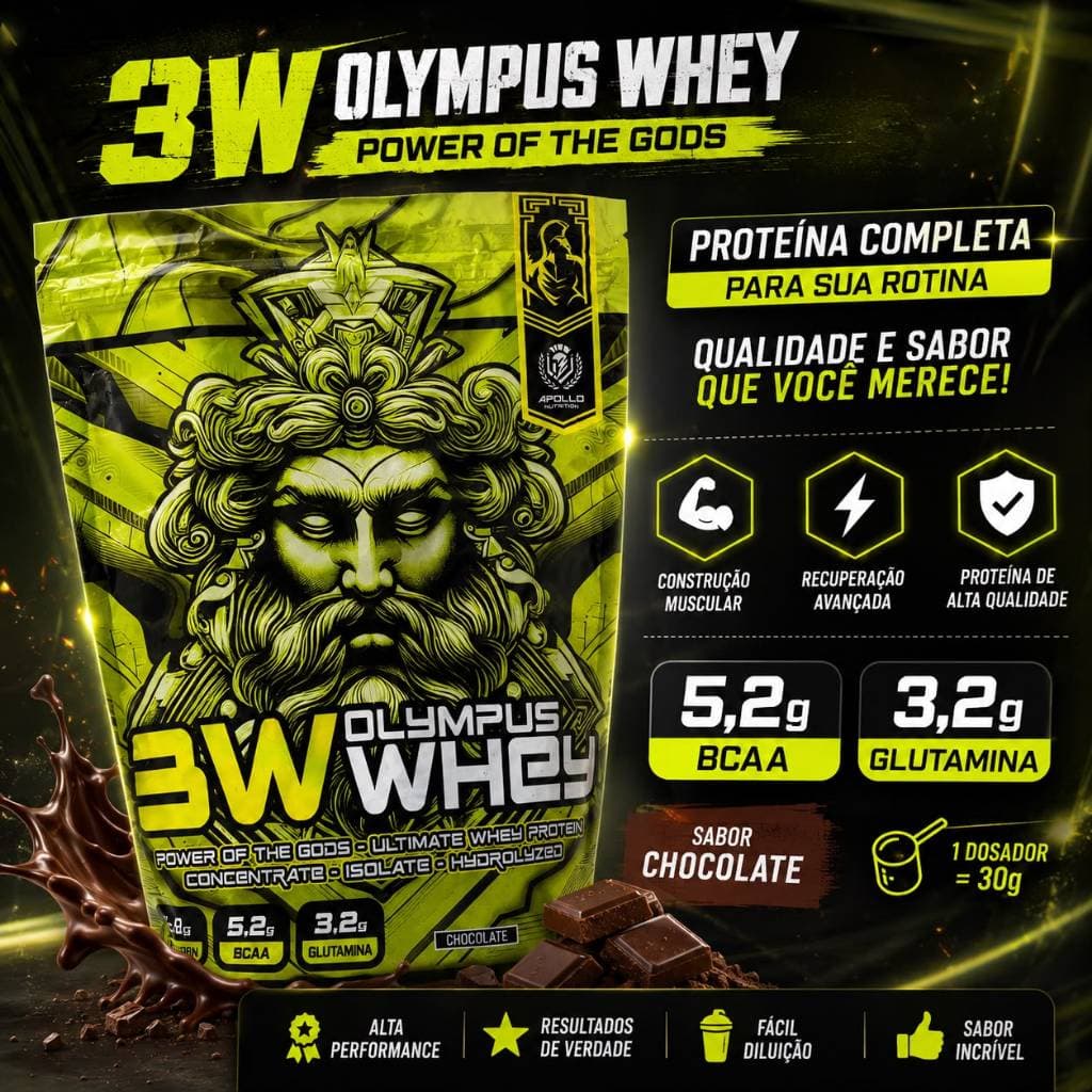 3W Olympus Whey Protein 2kg Apollo Nutrition WPC WPI WPH 24g Proteína Chocolate Original