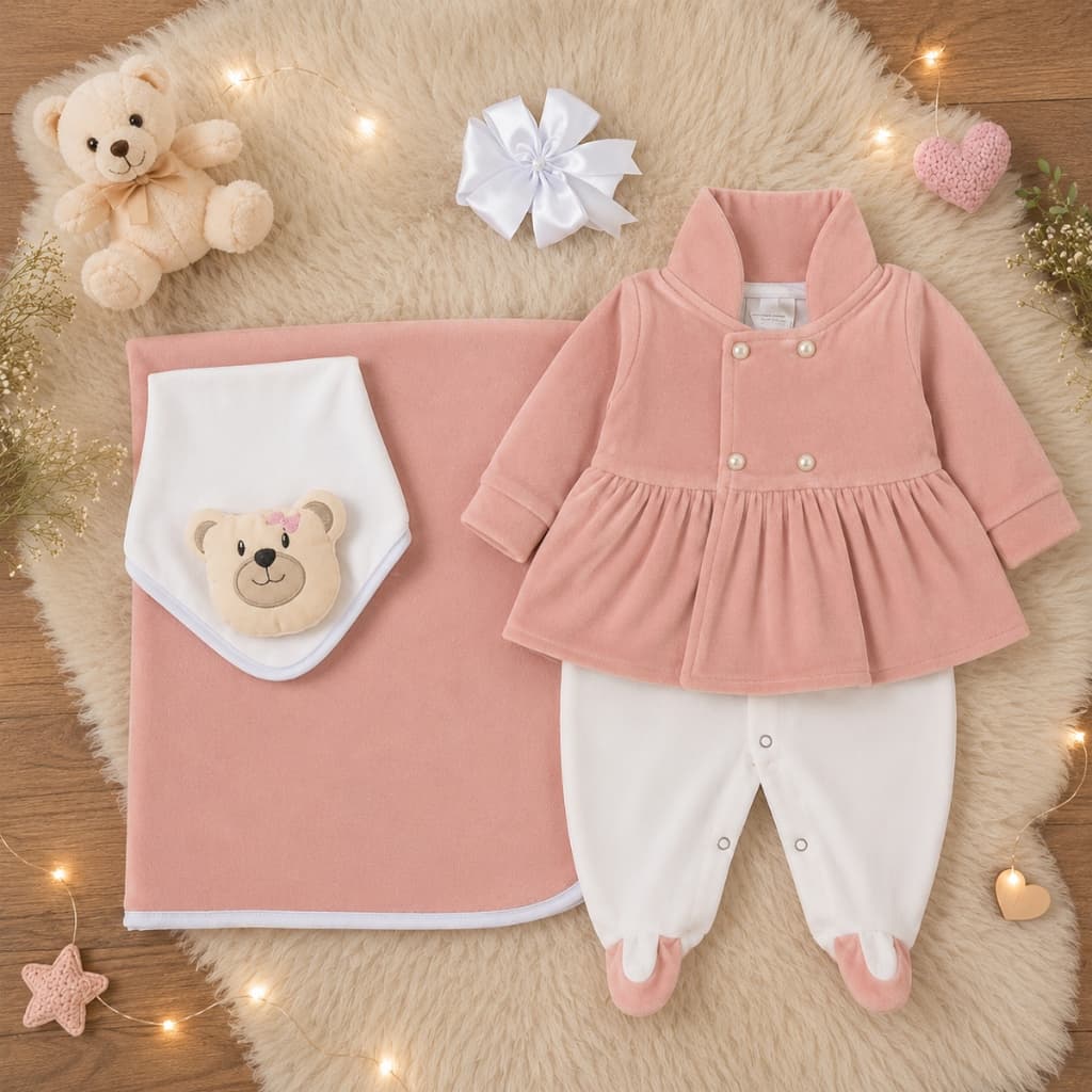 Saida Maternidade de Plush para Bebê Menina Eloá Rosê 05 peças