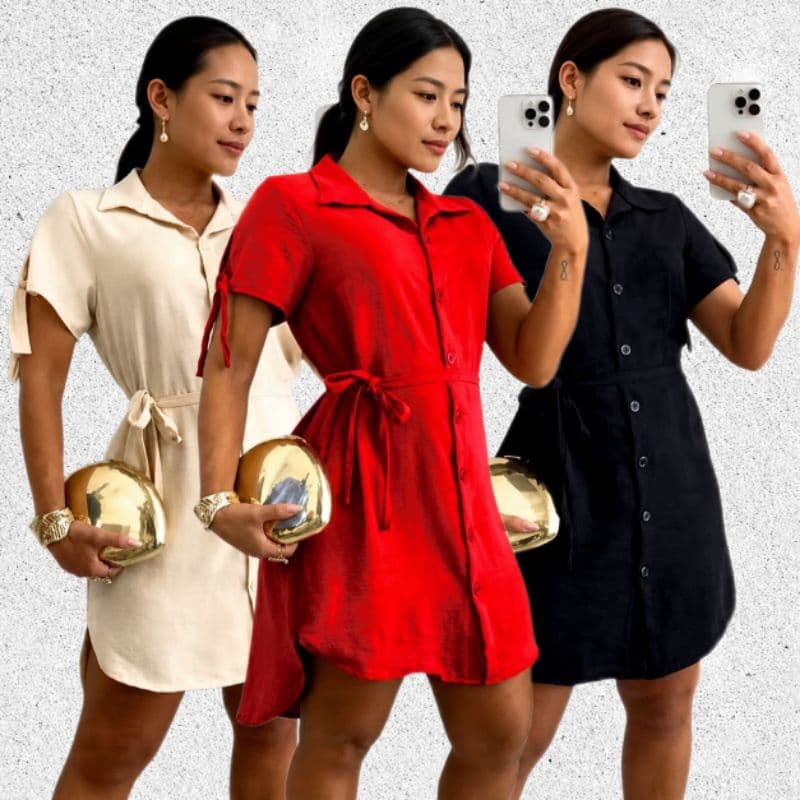 Chemise Manga Curta  Camisão com Faixa Cinto Amarração Saída De Praia