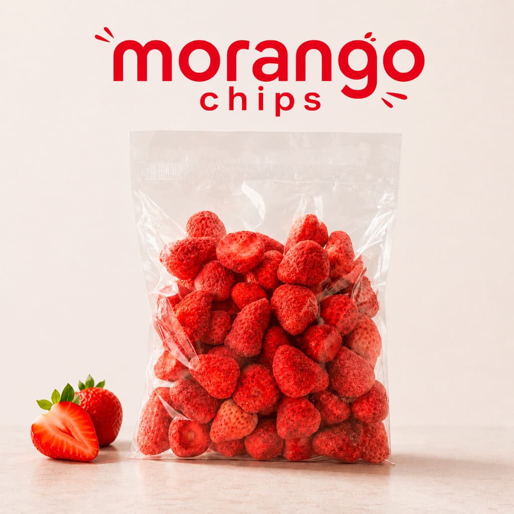 Morango Chips Natural Snack Saudável Crocante Liofilizado Premium Fruta 50g 100g 250g
