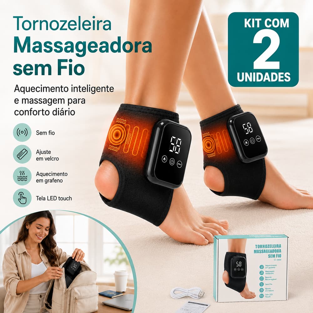 Massageador de Tornozelo Recarregável com 3 Níveis de Aquecimento e 3 Modos de Vibração – Relaxamento Muscular e Alívio