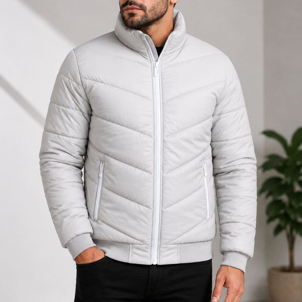 Jaqueta Puffer Masculina Inverno Térmica Acolchoada Gola Alta Corta Vento Com Zíper Premium Bobojaco