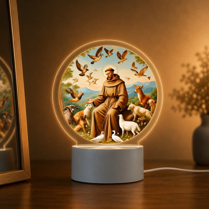 Luminária LED UV São Francisco de Assis | Decoração Religiosa Católica | Luz Branco Quente | Presente de fé