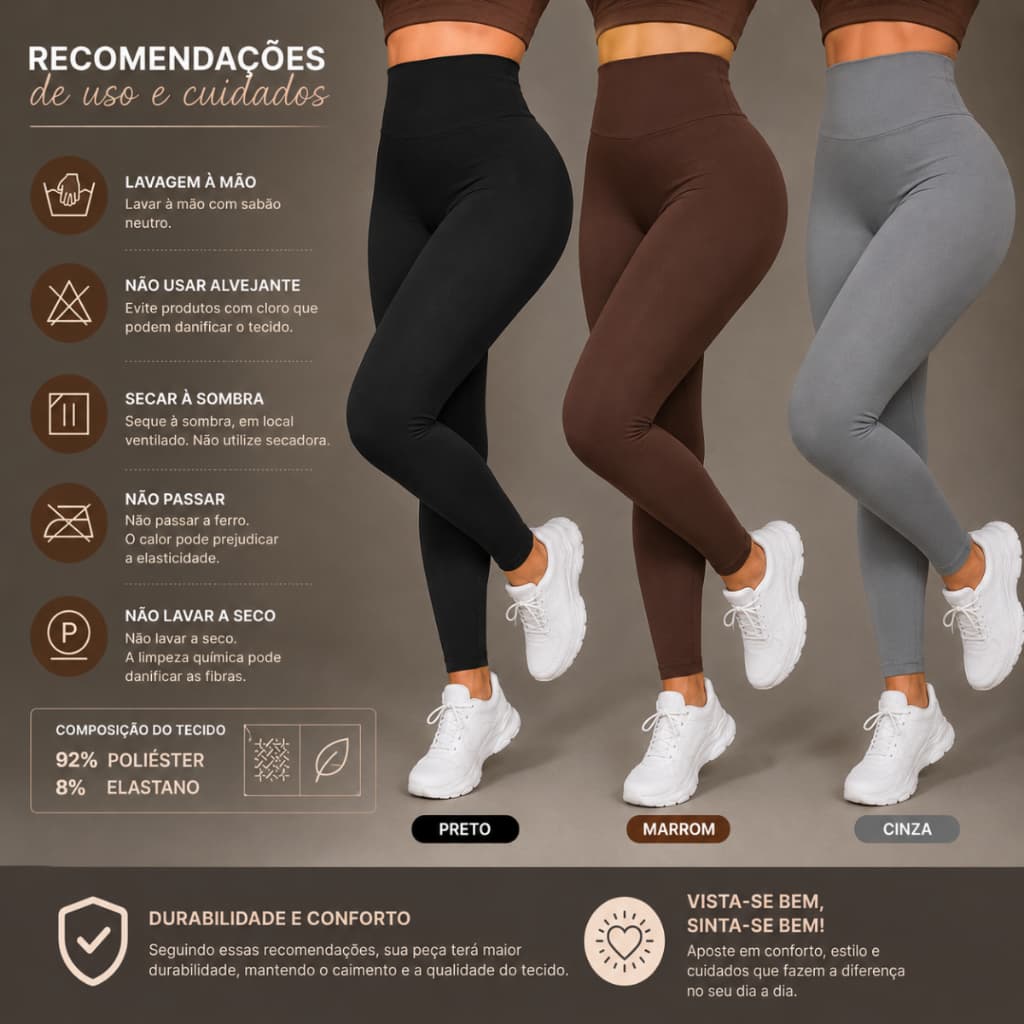 Calça Legging Feminina Cintura Alta Zero Transparência Academia Suplex Compressão