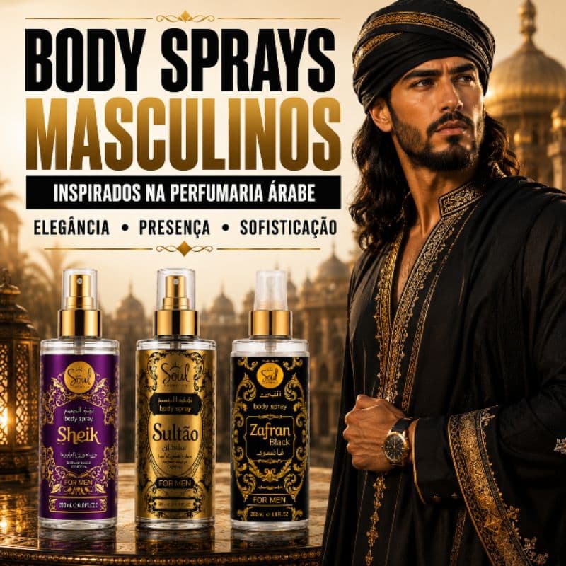 Body Spray Masculino Árabe Soul Cosmetics Sheik Sultão Zafran Black 200ml Alta Fixação Perfume Masculino Importado