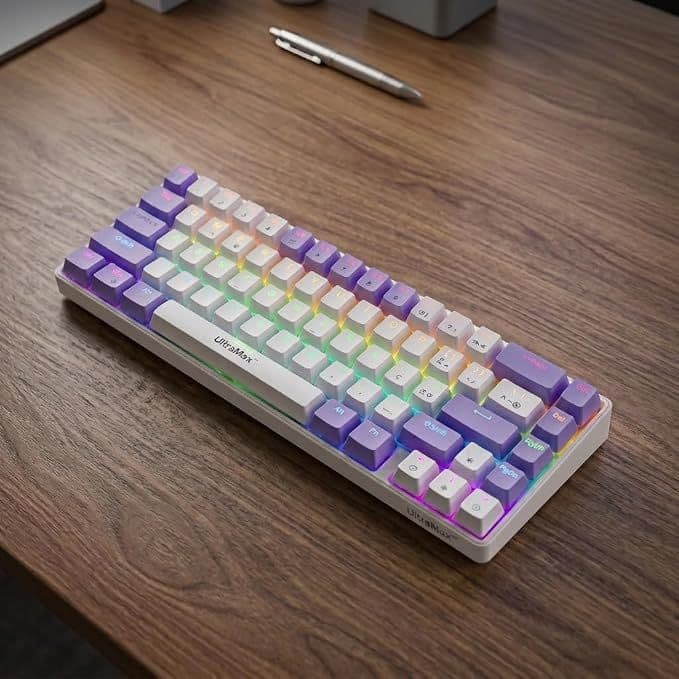 teclado Mecânico RGB layout 60% com fio roxo