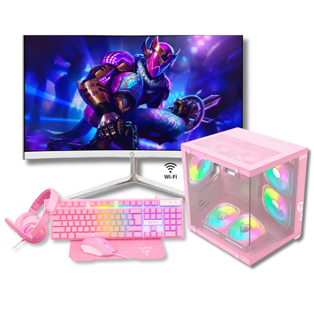 Computador Pc Gamer GTA Rosa Ryzen 7 5700G SSD 1TB Nvme 32GB RAM DDR4 Monitor Led 23" Branco Curvo Wifi