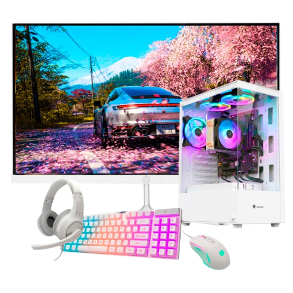 Computador PC Gamer Intel I5 16GB RAM SSD 480GB GT730 Monitor Led 23” Curvo Wifi Branco Bivolt
