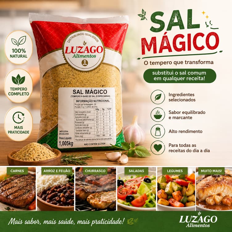 Tempero Completo SAL MÁGICO 1,005kg - Tempera TUDO e Rende MUITO. Tempera Carne, Arroz, Salada, Sopa e muito mais.