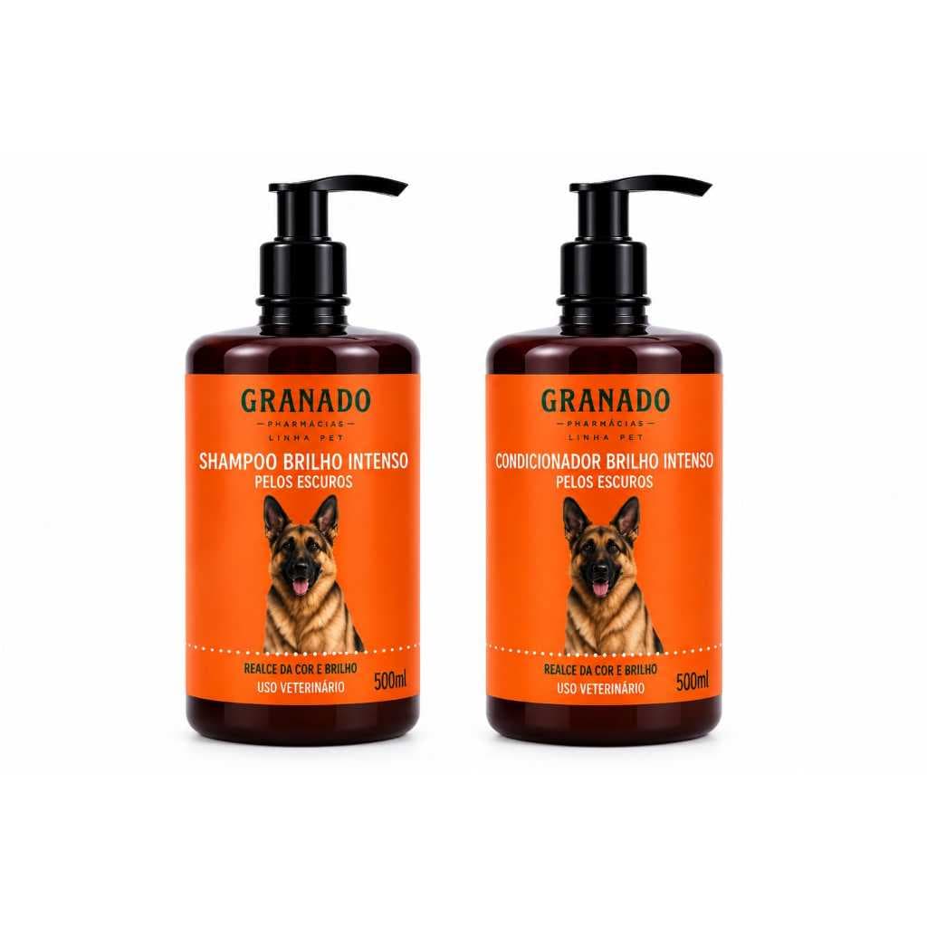 Kit Shampoo + Condicionador Granado Pet. Brilho Intenso 500ml para Cães e Gatos de Pelos Escuros