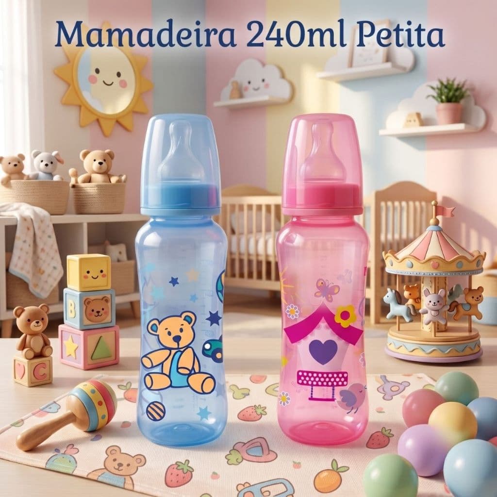 Mamadeira Bebê Criança Enxoval Infantil Plástico Bico PVC Petita 240ml
