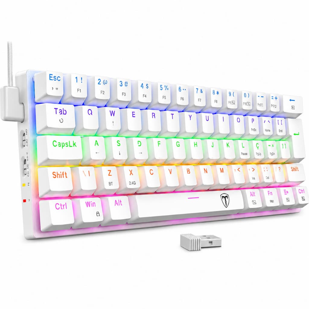 Teclado Mecânico T-Dagger Arena PRO 60% ABNT2 Switch Marrom sem fio Branco Rainbow