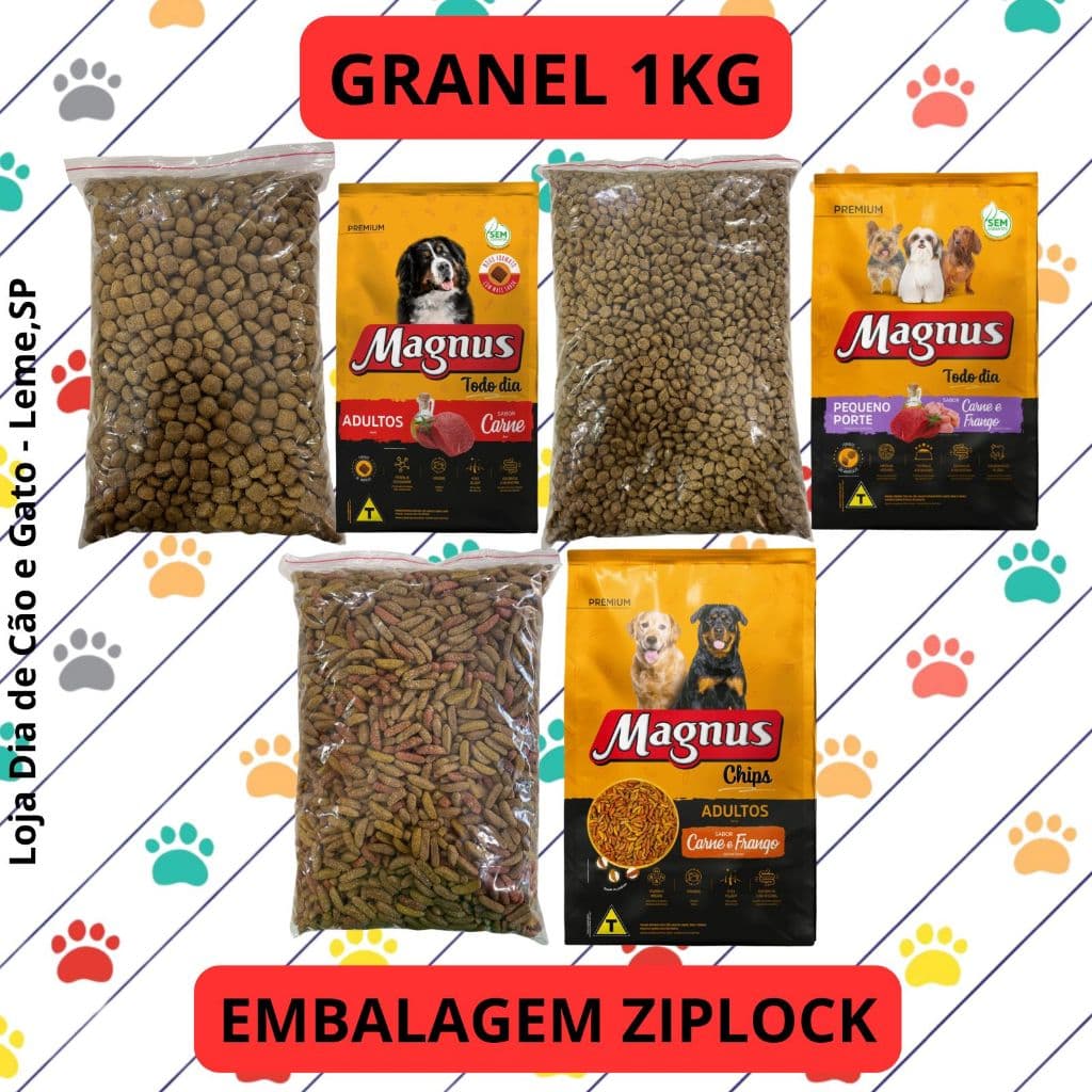 Granel 1KG - Magnus Adultos, Pequeno Porte e Adultos Chips - Ração Premium para Cachorros