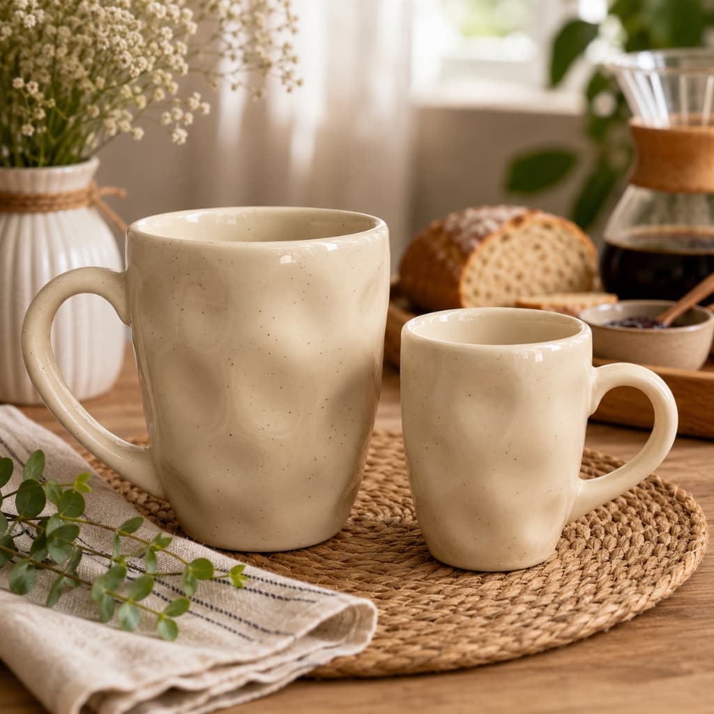 Kit Canecas de Cerâmica 2 Peças 390ml + 180ml Caneca para Café Chá Cappuccino Design Orgânico Casa
