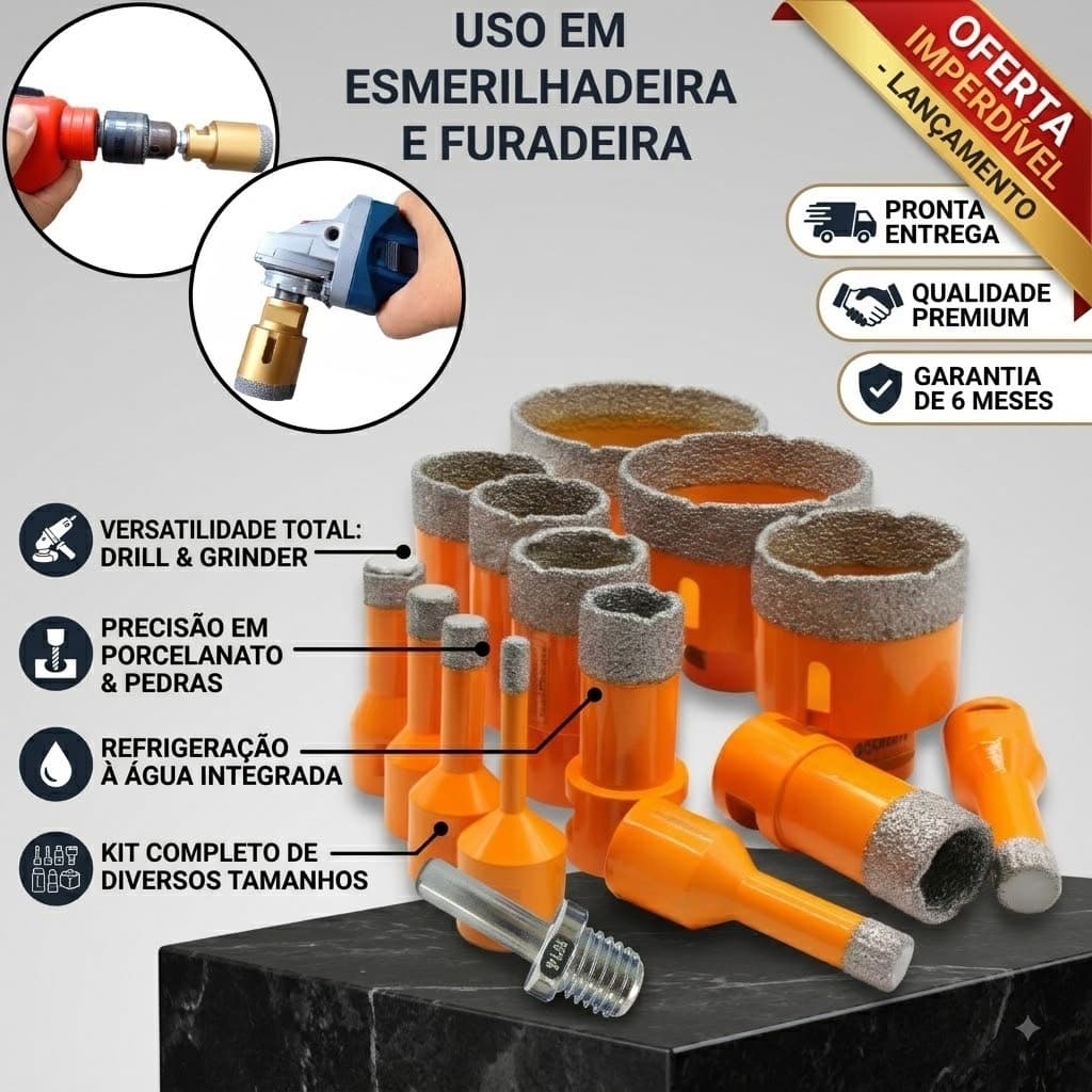 Broca Diamantada Fura Porcelanato Vidro 6mm 8mm 10mm 12mm 20mm 25mm 30mm 32mm 35mm 40mm 50mm 60mm