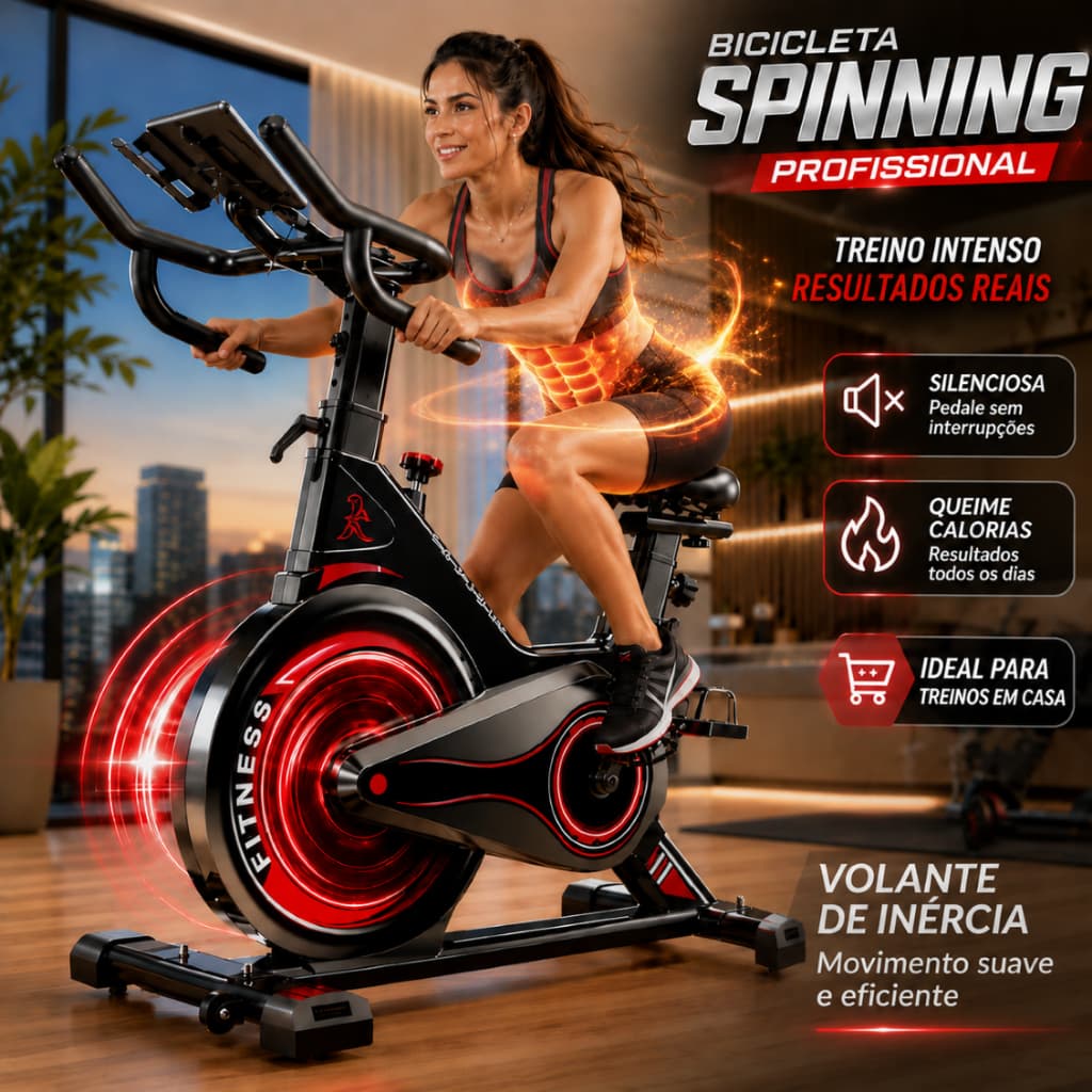 Bicicleta Spinning Ergométrica Treino Em Casa Profissional Silenciosa Roda Inércia 13kg